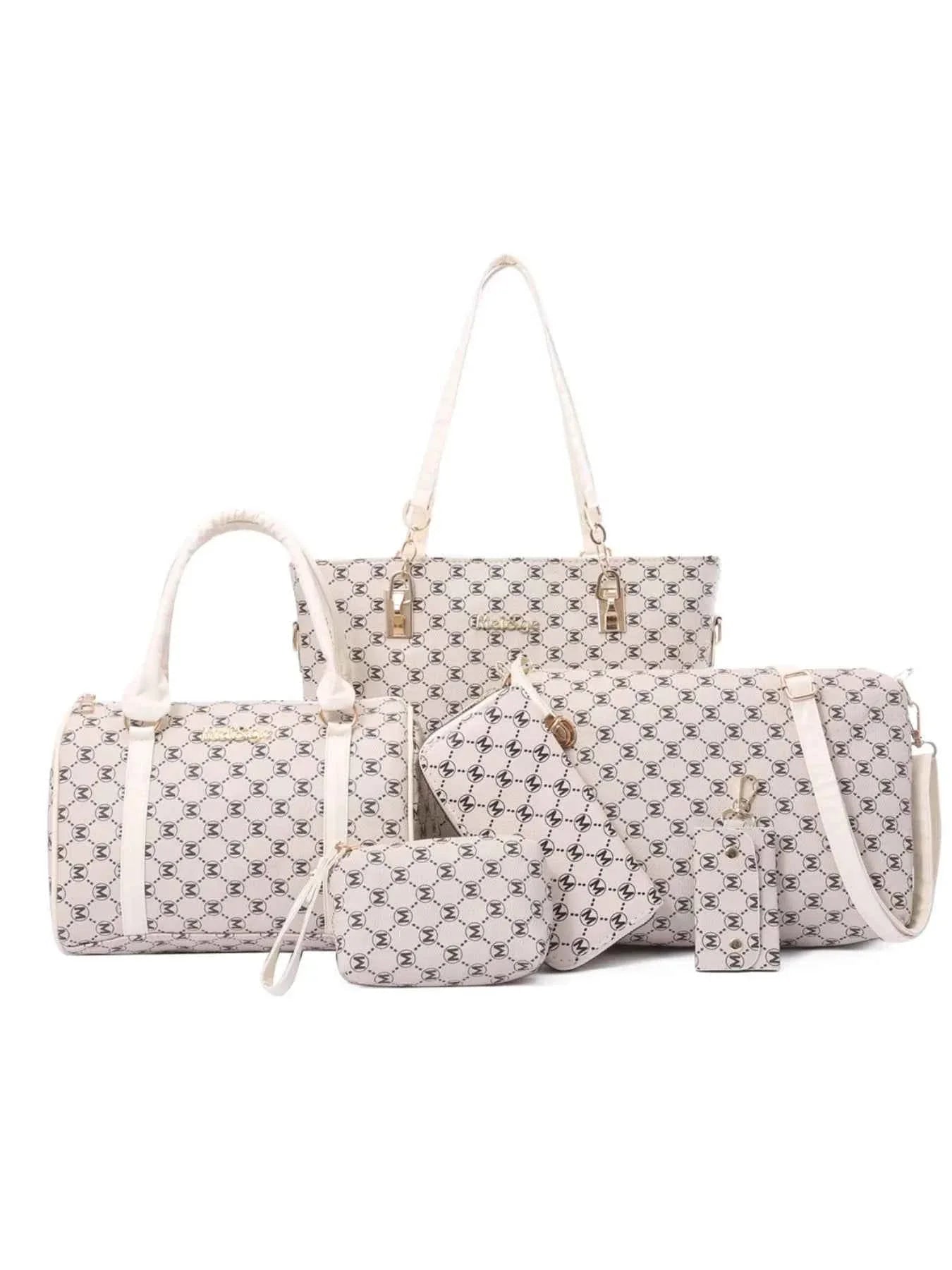 Diamond Pattern 6-Piece Bag Set Beige onesize 2d47f5b7-13f3-4045-82bc-98b9a2d1706c-Max-Origin