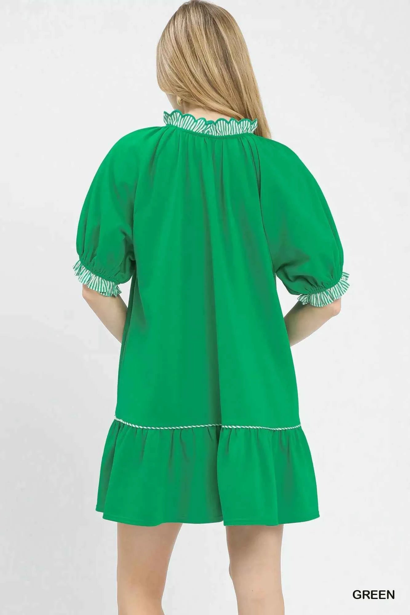 Umgee French Terry Mini Dress with Ruffled Striped Trim 2d485ffe-5b76-4a64-a951-96919b92da7f-Max-Origin