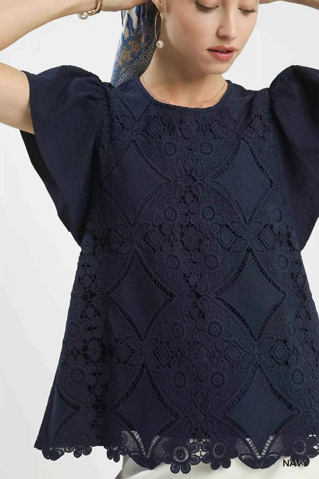 Umgee Floral Lace Overlay Flutter Sleeve Top 2d4e3650-6172-4e66-9314-04083ebf6d90-Max-Origin