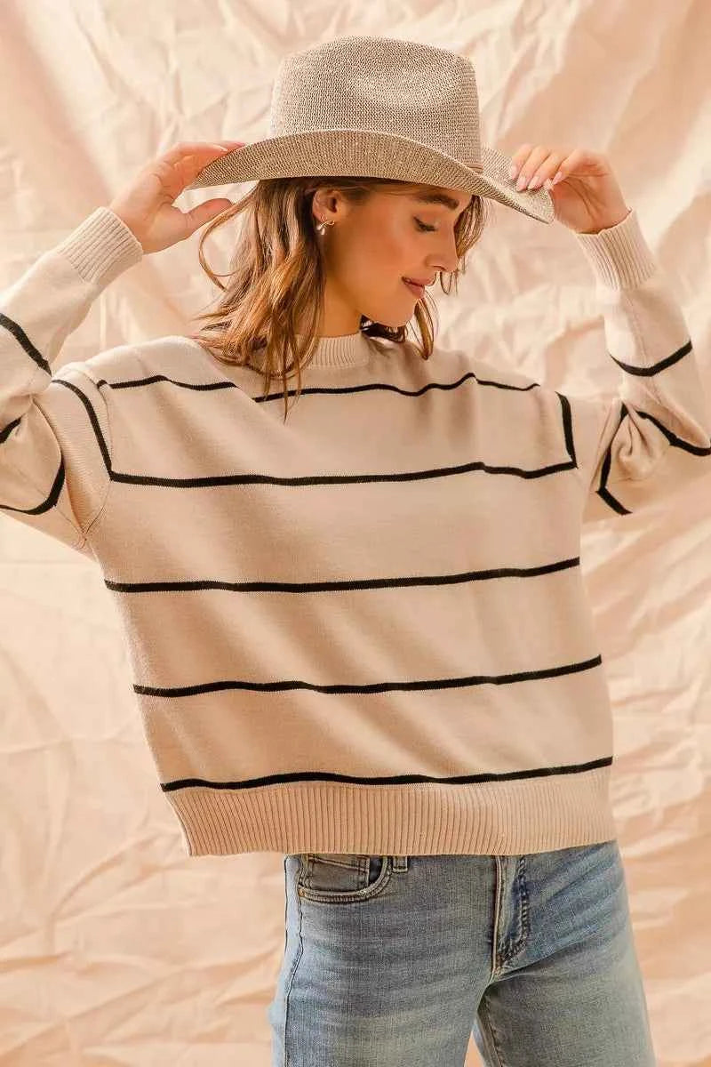 SO ME Stripe Crew Neck Basic Essential Sweater 2d5088293e82440991952889fa623eba-Max-Origin