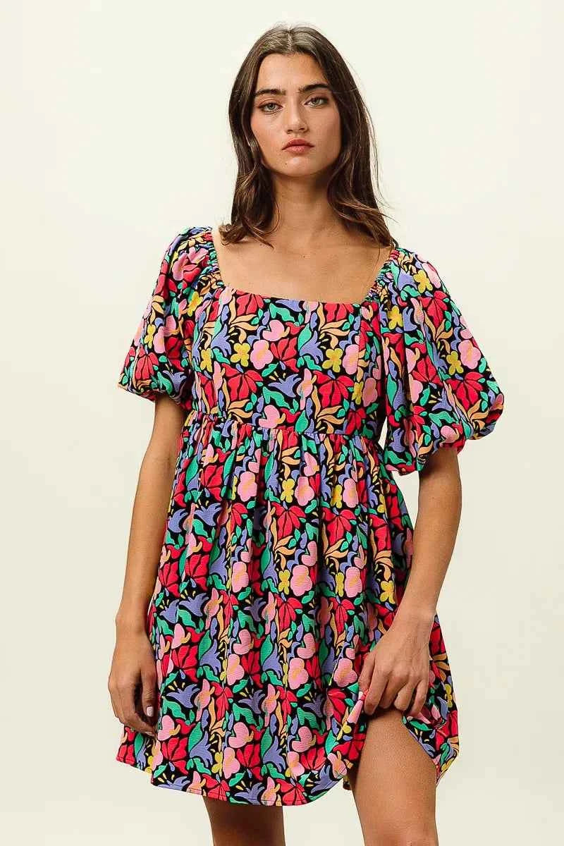 Floral Print Puff Square Neck Dress 2d5a129d23864e0aa2492645368780c2-Max-Origin