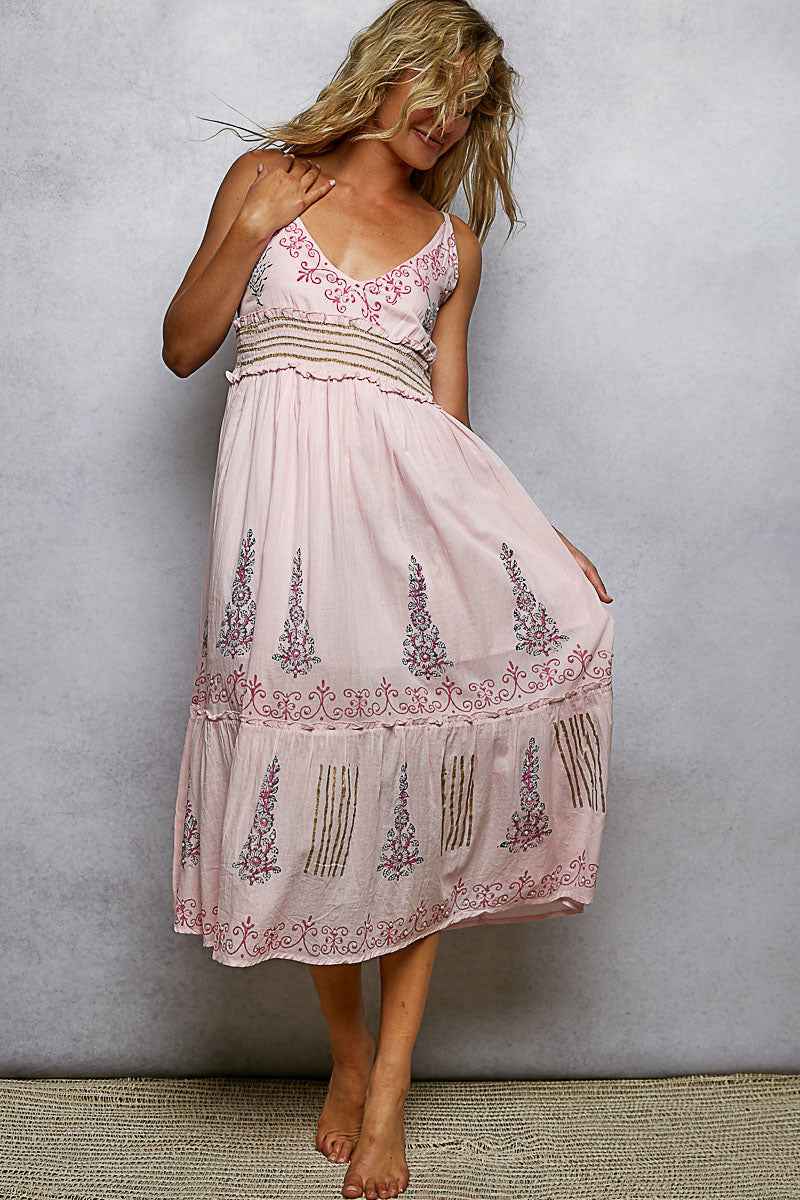 POL Smocked Waistband Floral Midi Cami Dress PINK 2d5c75e4-1611-46eb-be6d-0917ac71316c-Max