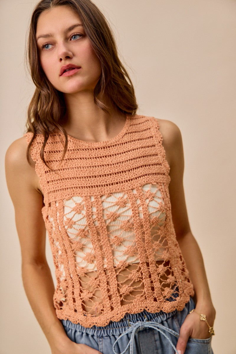 SO ME Crochet Knitted Lace Sweater Tank Top PEACH 2d62cc4177404c9f95aa290b14ae115d-Max