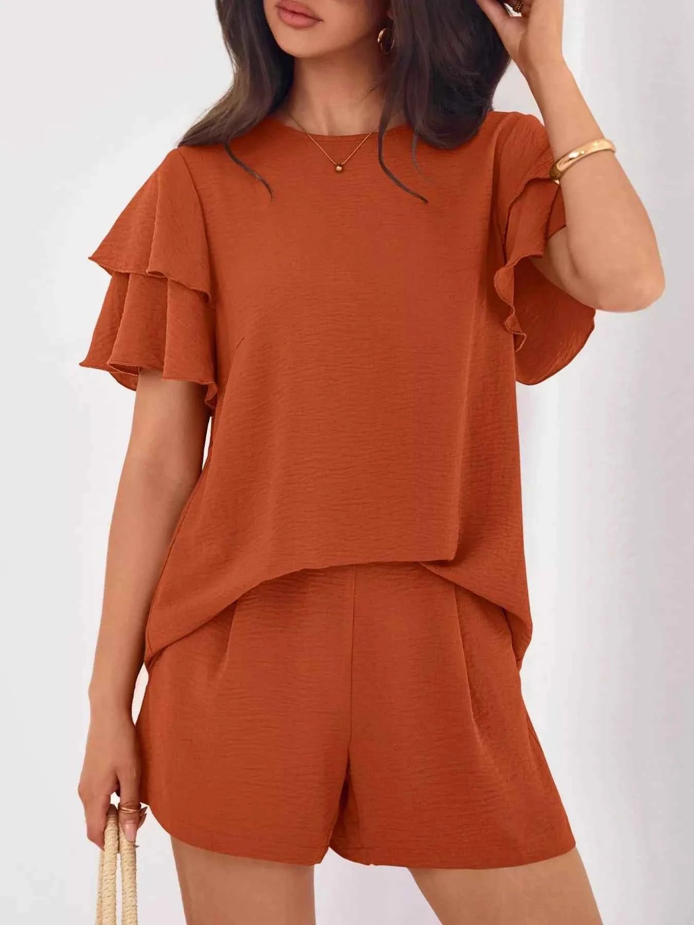 Ruffle Sleeve Top and Shorts Two-Piece Set 2d630868-affe-456f-b78a-25638e50c943-Max-Origin