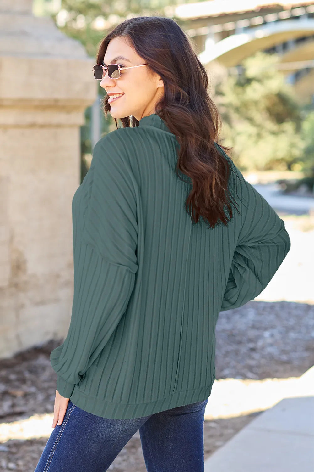 Basic Bae Full Size Ribbed Exposed Seam Mock Neck Knit Top 2d67ca97183e40e485a0eb5c00c04f70-Max