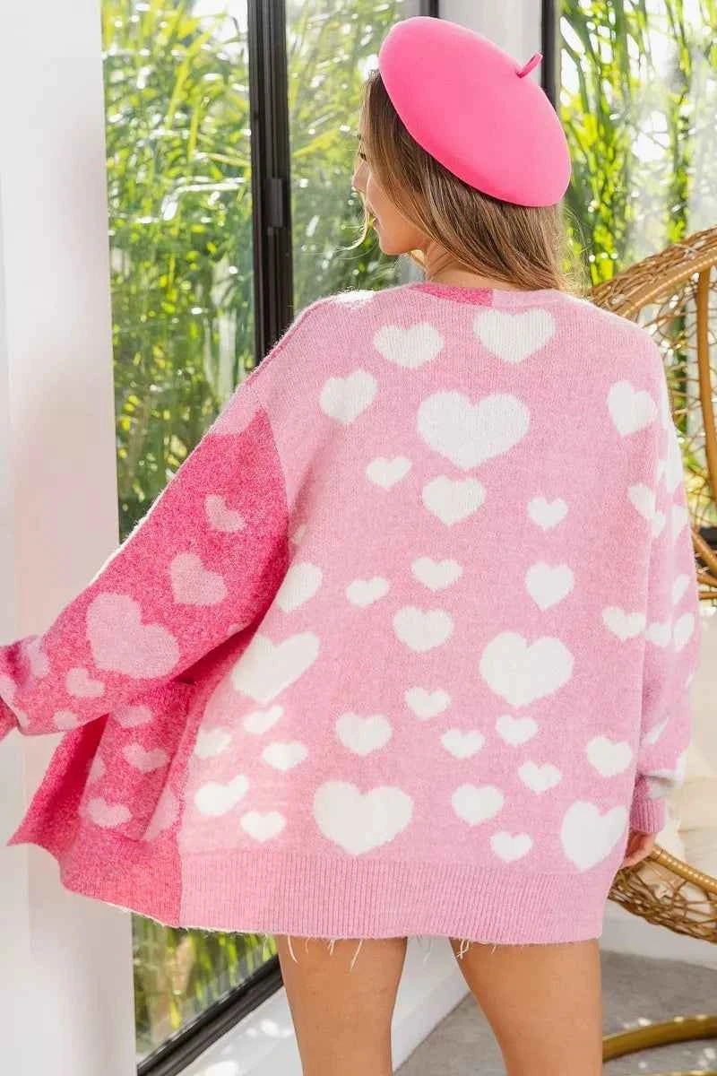 BiBi Heart Color Block V-Beck Knit Cardigan with Pockets 2d6a90aefa3f4357b183e869b5c22afd-Max-Origin
