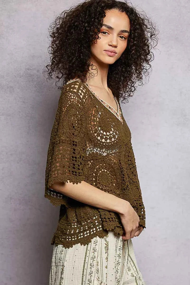 POL V-Neck Crochet Top with Scalloped Hem 2d7aa8c6-b2fb-4069-85d3-3fa021613234-Max-Origin