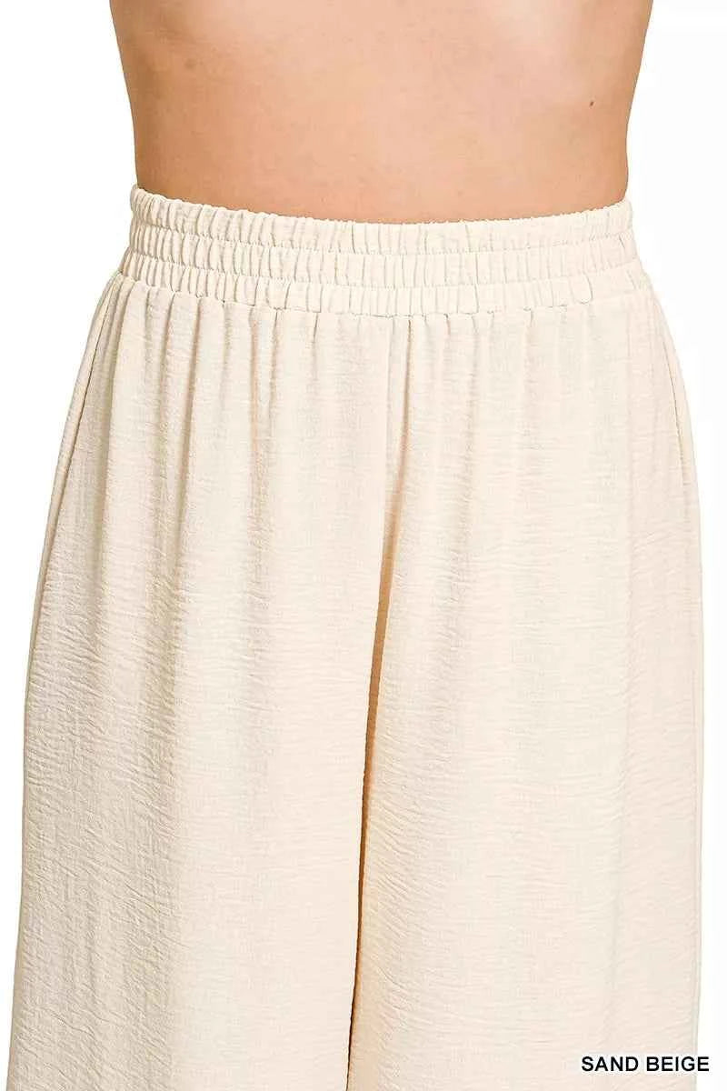 Zenana Woven Airflow Elastic Waistband Pants 2d7b5d40bbc84525b93724dffa3dcef5-Max-Origin