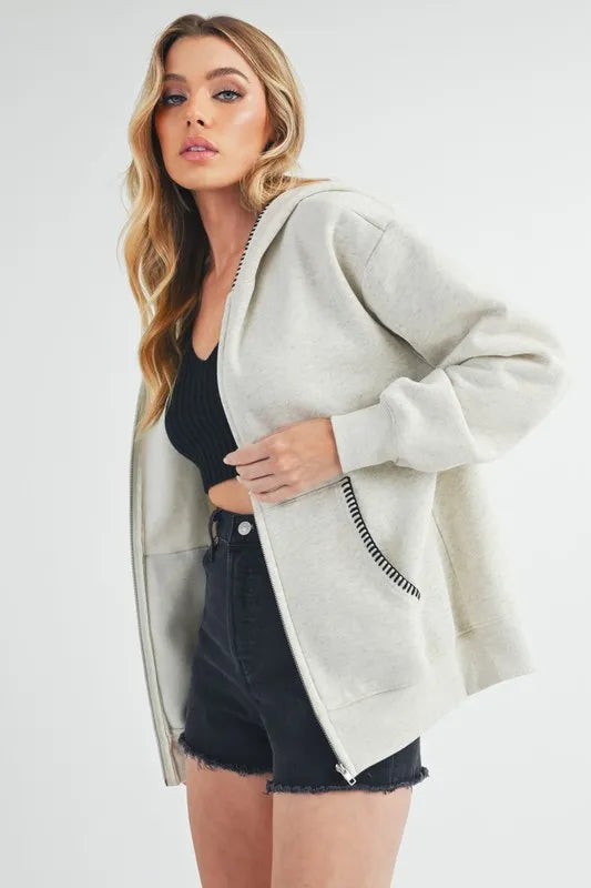 Aemi + Co Contrast Trim Zip Up Hoodie Jacket 2d7e08f7-bc6c-45f5-991d-7395467b28bd-Max