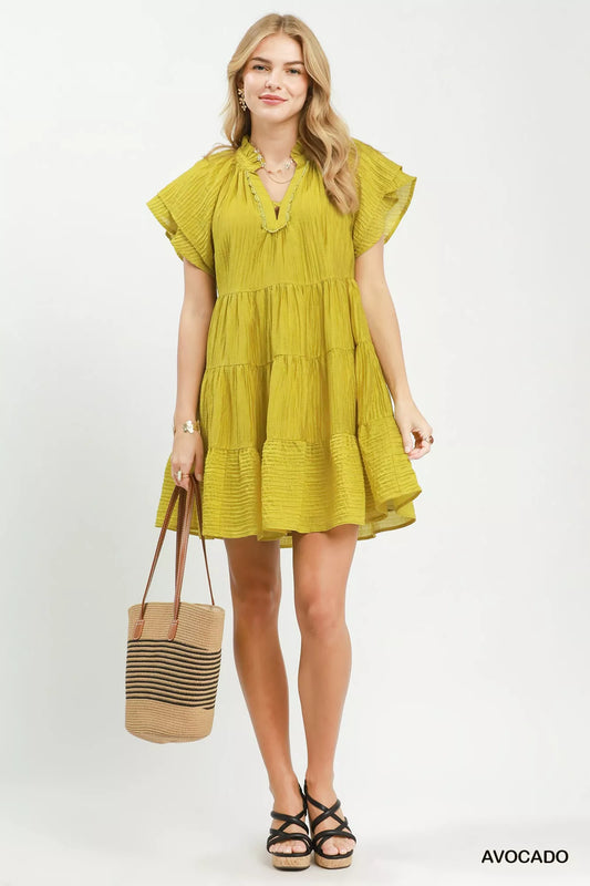 Tiered Ruffle Sleeve Textured Mini Dress 2d7ef89b-7675-4d6b-800b-3c8196decca9-Max-Origin