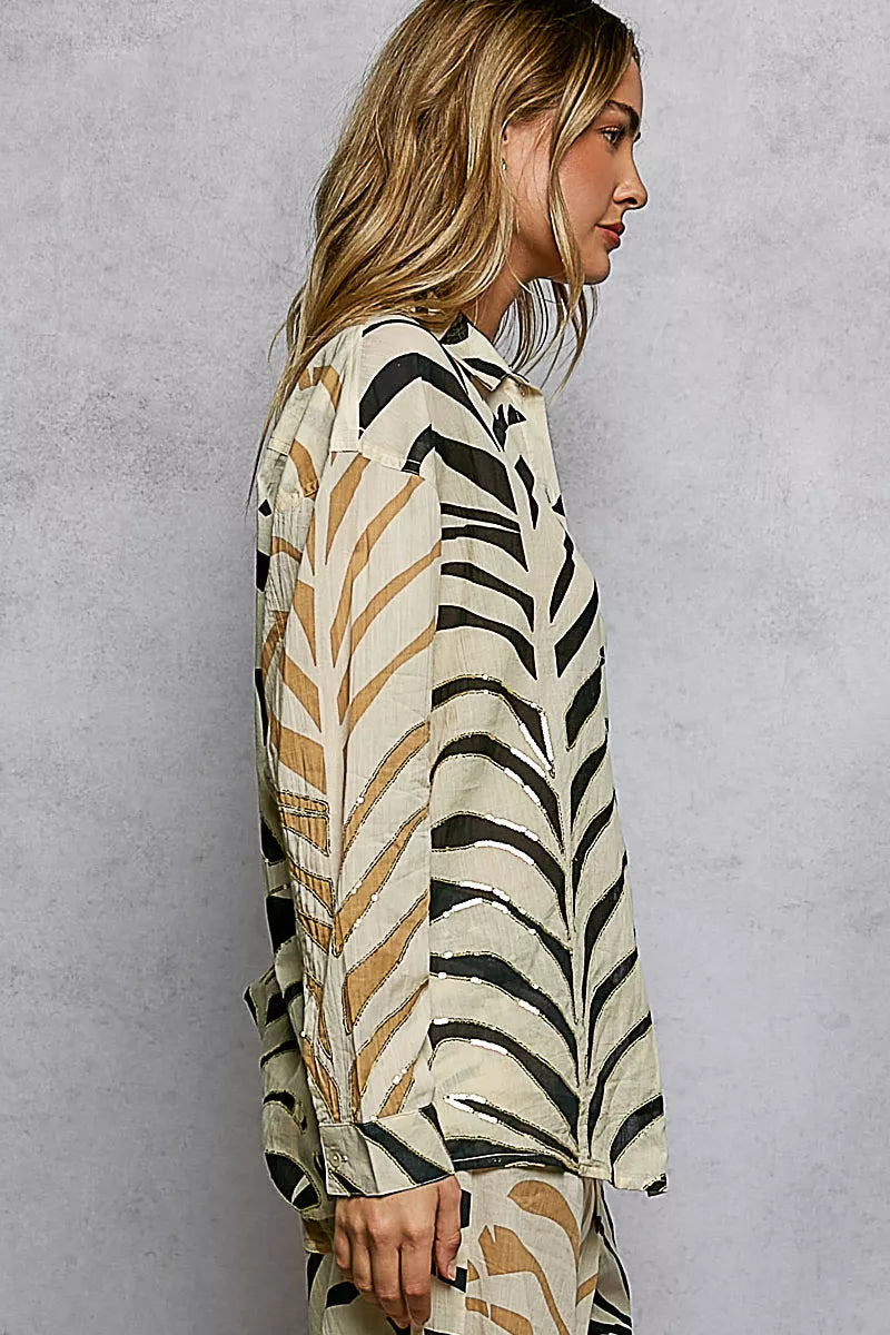 Two-Tone Printed Woven Spangle Long Sleeve Shirt 2d7f3787-dec5-4812-a1b9-553c01c388a0-Max-Origin