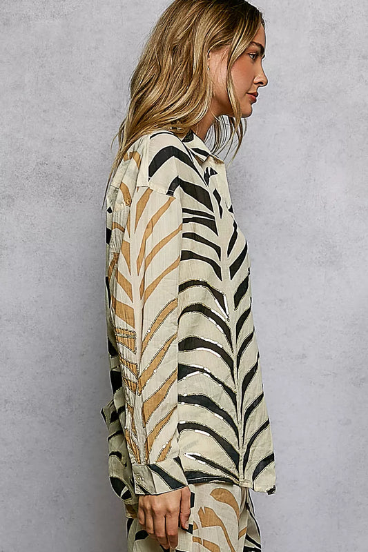Two-Tone Printed Woven Spangle Long Sleeve Shirt 2d7f3787-dec5-4812-a1b9-553c01c388a0-Max-Origin