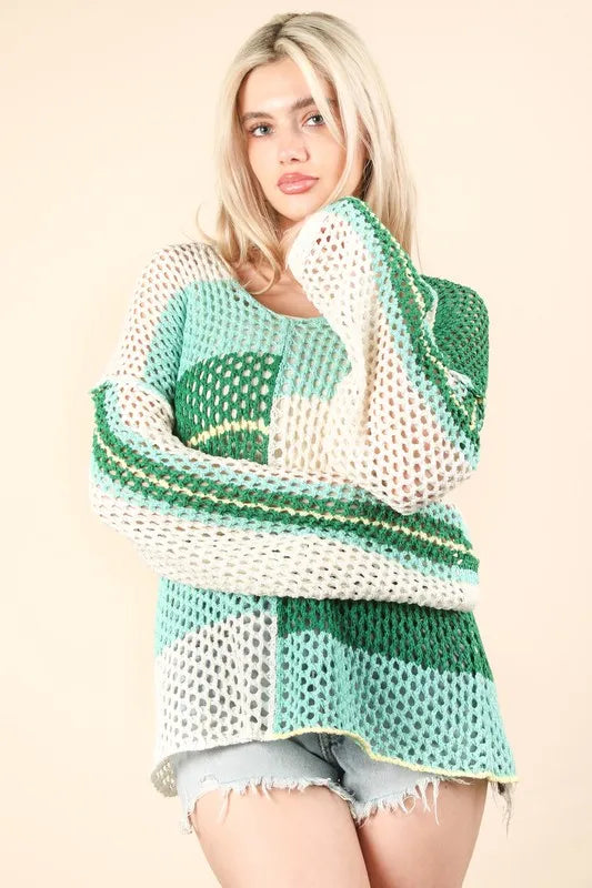VERY J Color Block Oversized Summer Knit Cover Up 2d8290c12e94477a9ef6274b94f926ba-Max-Origin