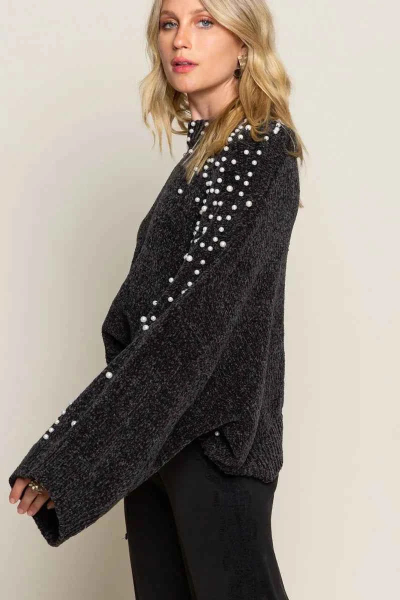 POL Oversized Pearl Embellished Sweater