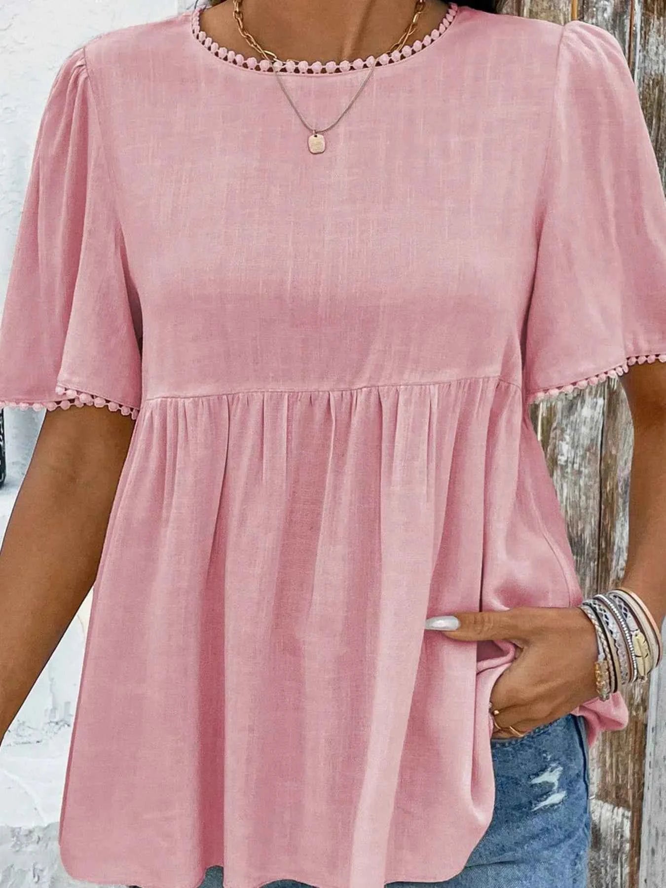 Round Neck Short Sleeve Blouse 2d9e8dfbeb444e29aeb834ee093b5fcf-Max-Origin