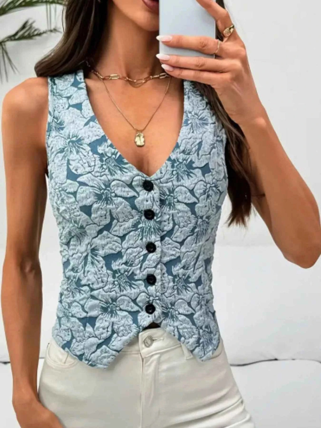 Floral Jacquard Button-Front Vest Coat 2da0c3be-59a4-46bd-833f-04b088781e7e-Max-Origin