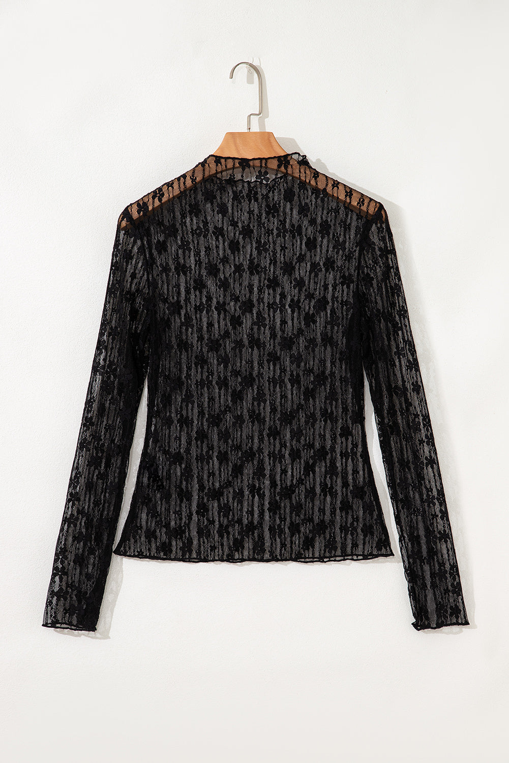 Black Sheer Floral Lace Long Sleeve Slim Fit Top 2da3421407cf66cf