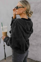 Black Chest Pocket Drop Shoulder Hooded Denim Jacket 2da5a0514a26e2fa