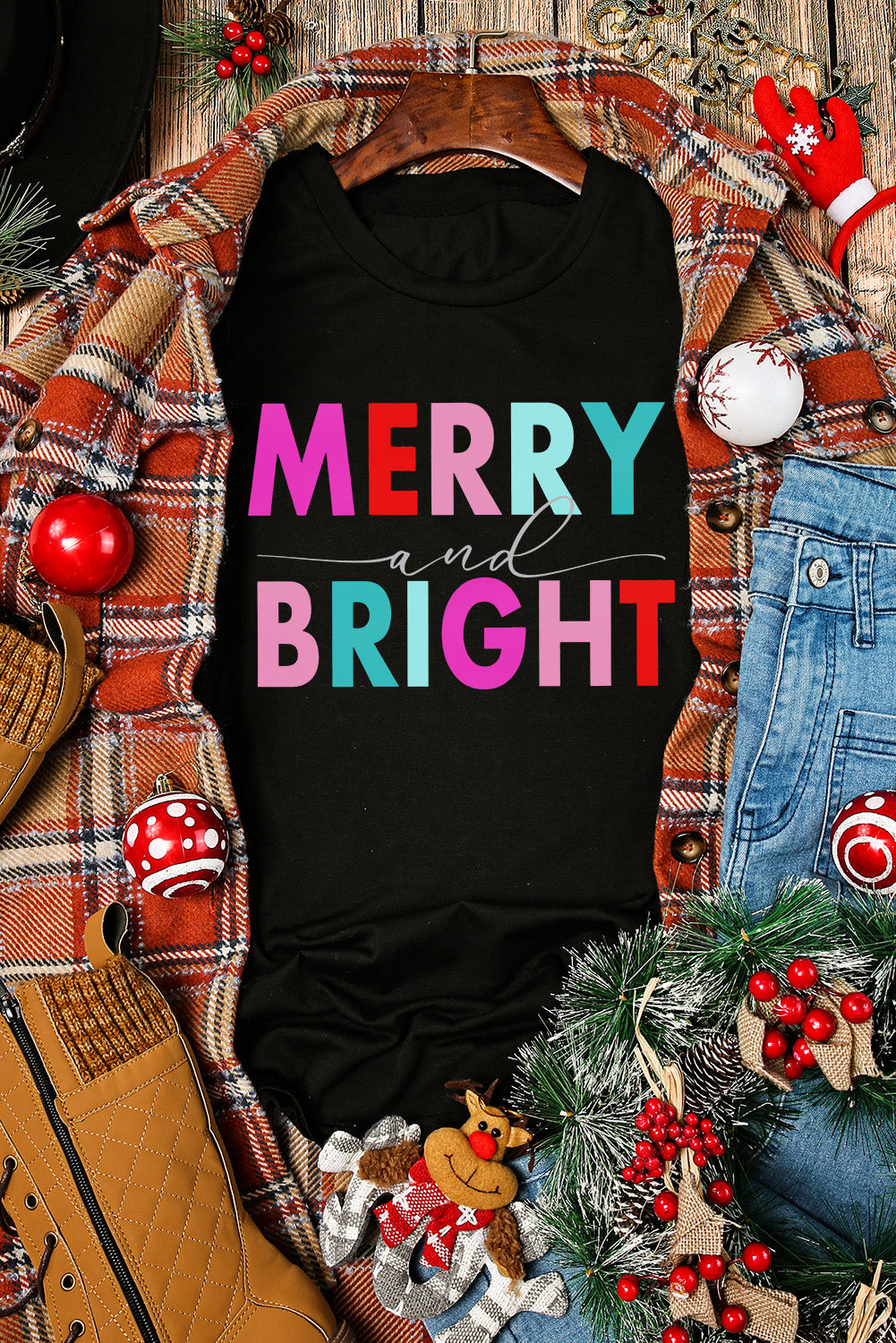 Black MERRY and BRIGHT Crew Neck Graphic Tee 2dac38cccd35a9df