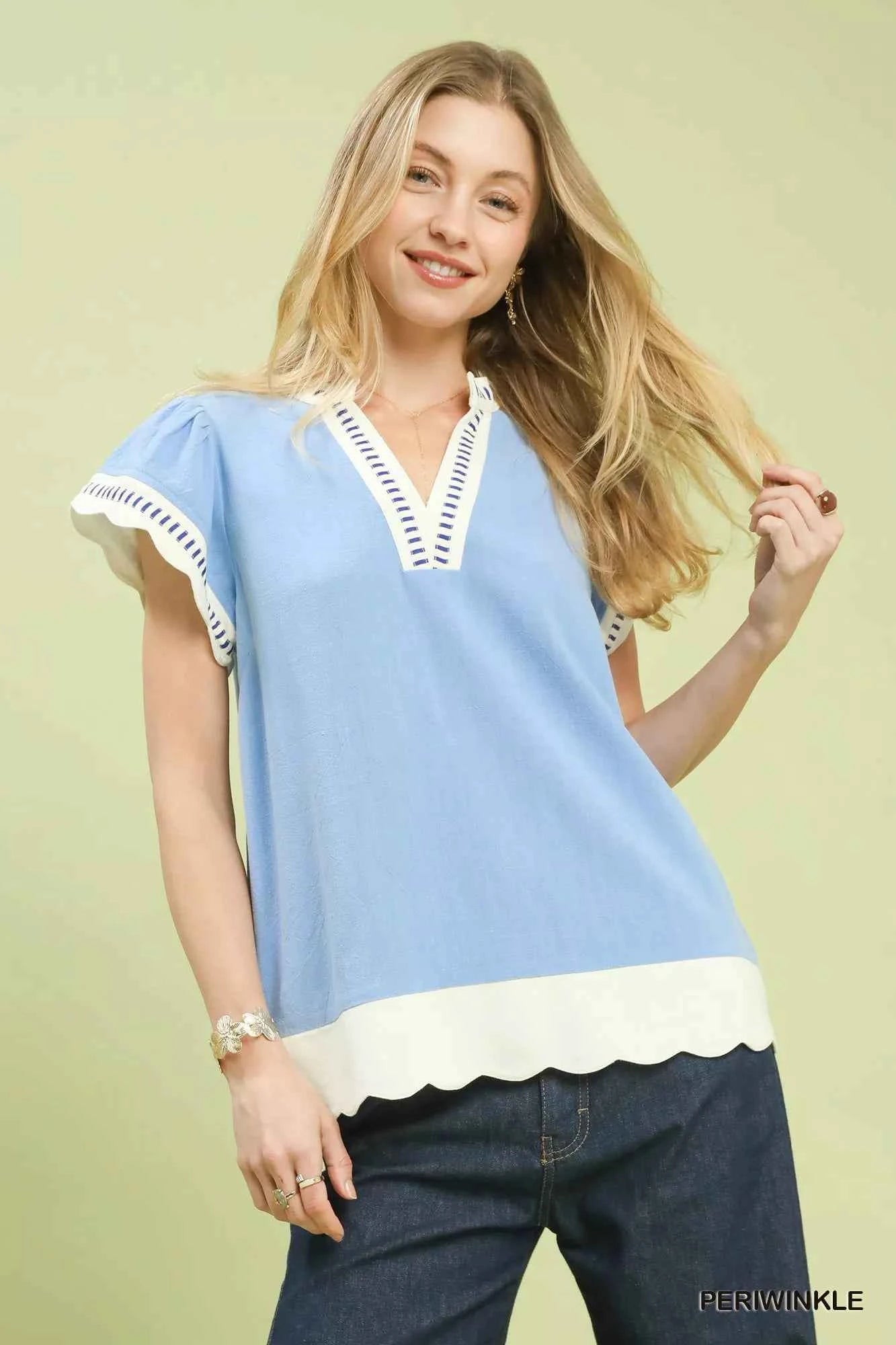 Umgee Contrast Scallop Trim Top PERIWINKLE 2dadc255-72ea-4175-b17d-c9b1affcdf36-Max-Origin