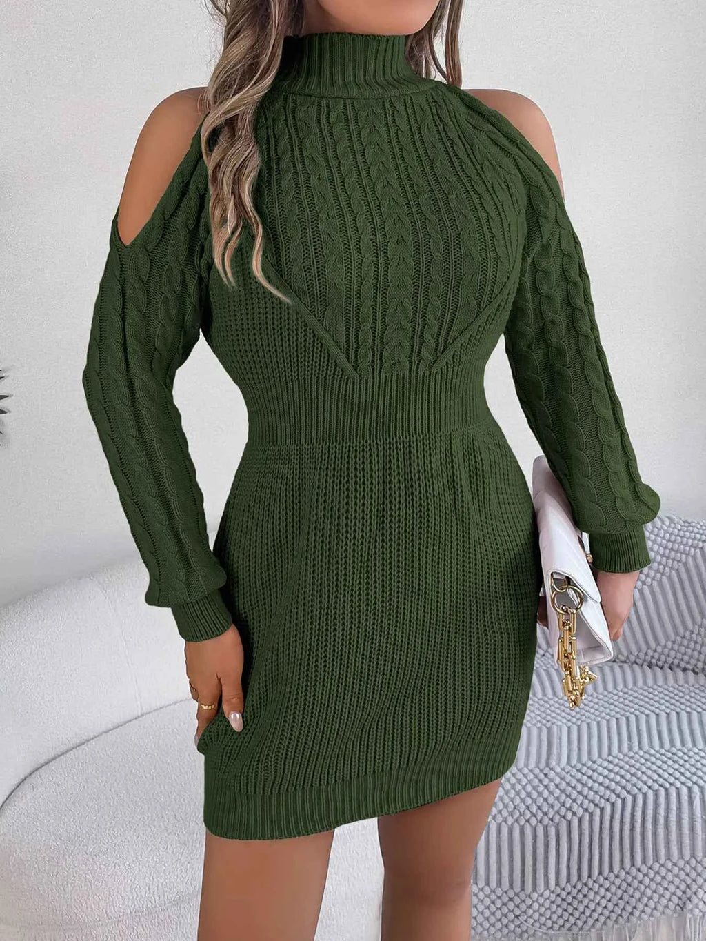 Cold Shoulder Cable Knit Turtleneck Sweater Dress 2dadcb3ffae64019957789313976f715-Max-Origin