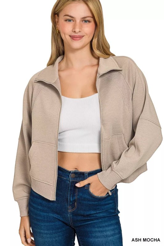 Zenana Scuba Full Zip Cropped Jacket with Pockets 2db8f96f87e64ce289b8a32057f9ae01-Max-Origin