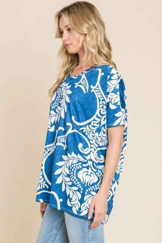 BOMBOM Printed Relaxed V-Neck Tunic Top 2db92cedafc241fea412ec73815d2b6b-Max-Origin