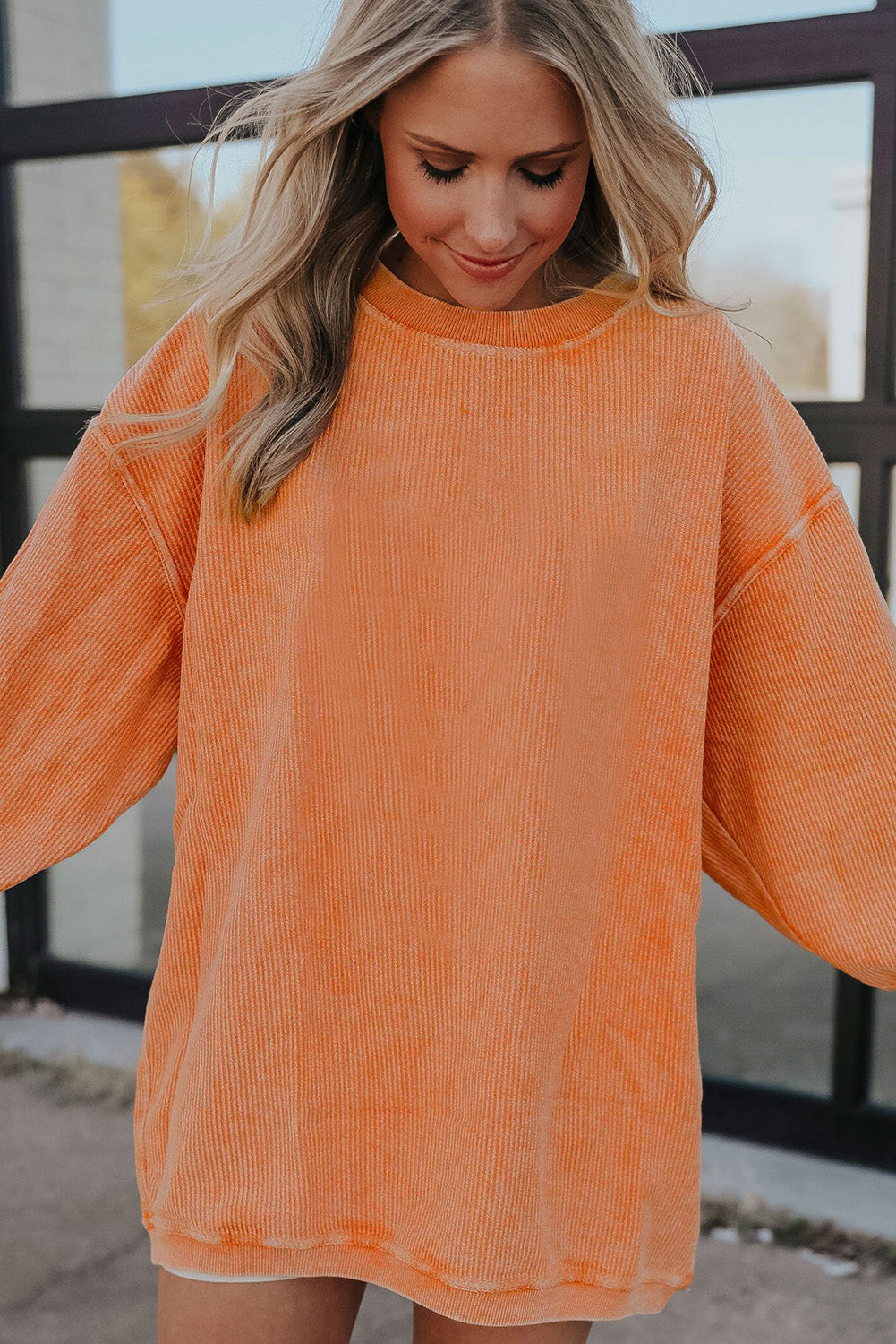 White Drop Shoulder Rib Knit Oversized Sweatshirt 2dc76101f1bf520a