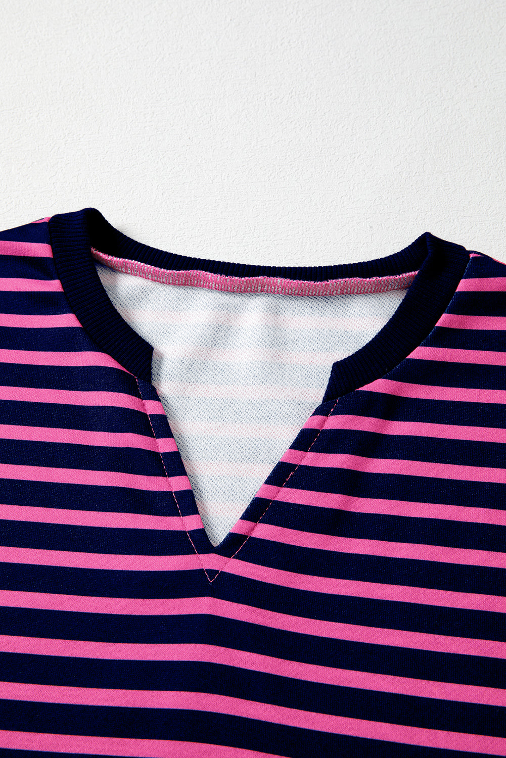 Pink Stripe Color Block V Neck Loose Fit Long Sleeve Top 2dcfd7e5c8fcca2e