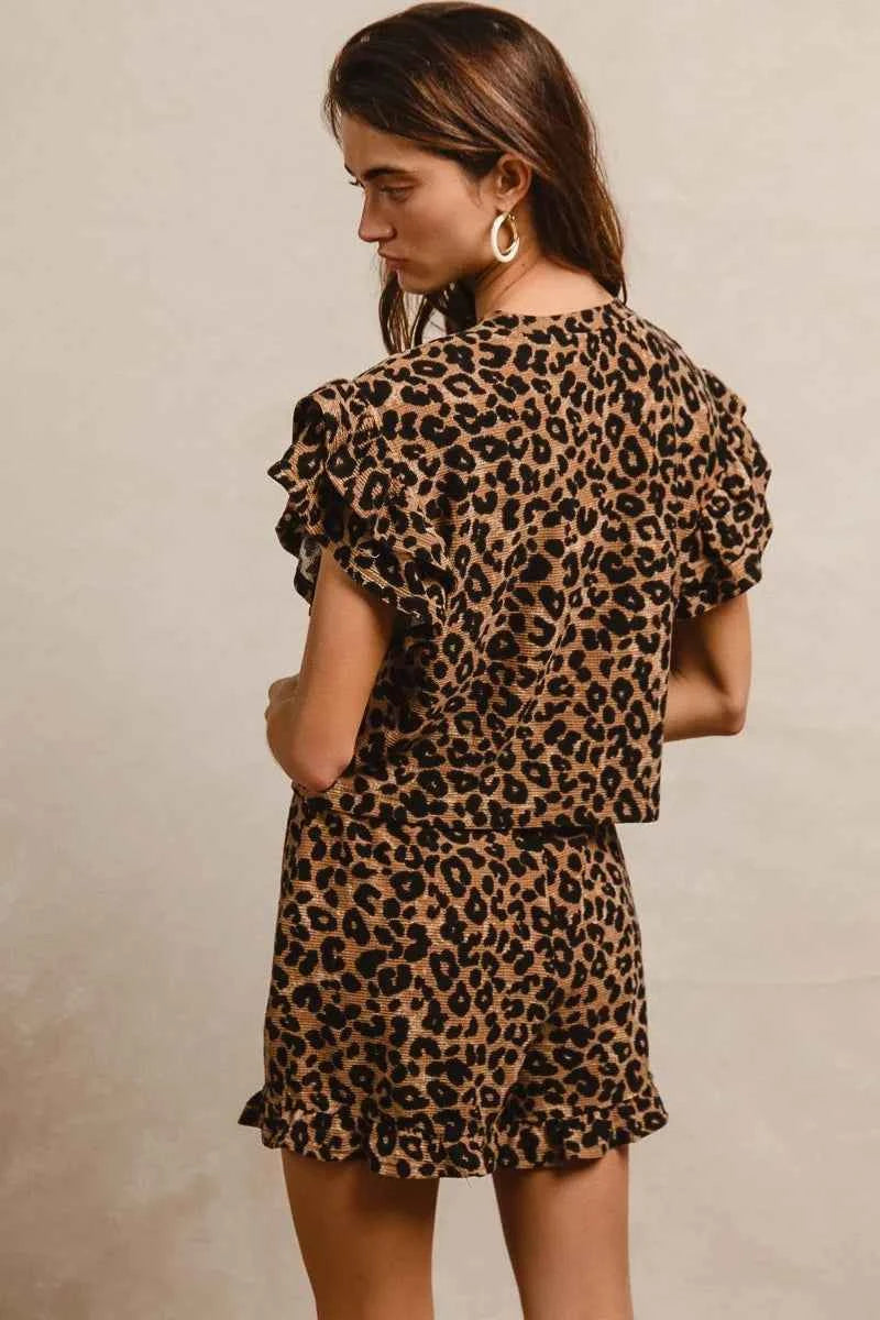 BiBi Leopard Print Waffle Texture Layered Ruffle Sleeve Top and Shorts Set 2dd7d0c6191f496ea1cf63017c46a72b-Max-Origin