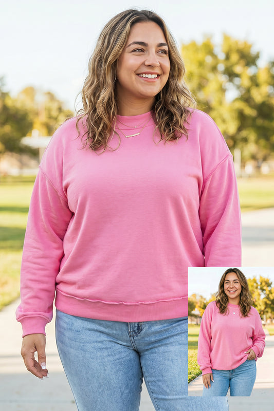 Light Grey Exposed Seam Detail Reversible Double Wear Plus Size Sweatshirt Bright Pink 65%Polyester+35%Cotton 2ddd906cb49cfdaf
