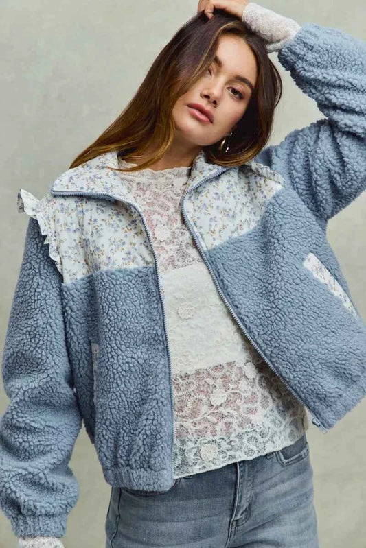 Faux Fur Sherpa Pull Jacket with Floral Contrast 2de6dfe637304bd7a42cc93cea9ce9b1-Max-Origin