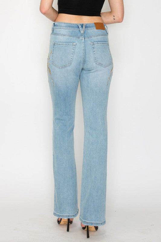 High rise embroidered modern bootcut jean 2de827ca-cd38-4d8e-8867-b4240f973721