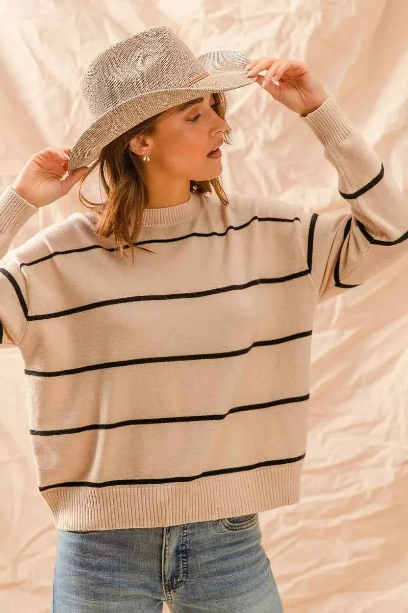 SO ME Stripe Crew Neck Basic Essential Sweater 2dec4f7b100e4baeb0c026bab249b048-Max-Origin