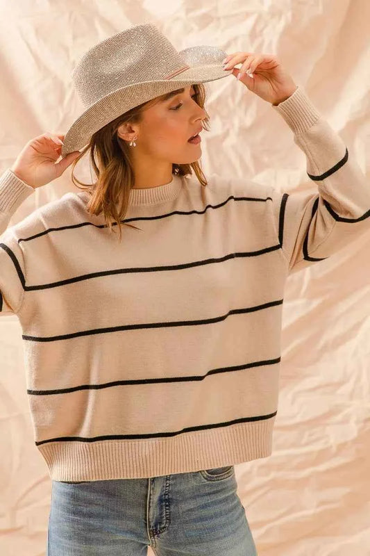 SO ME Stripe Crew Neck Basic Essential Sweater 2dec4f7b100e4baeb0c026bab249b048-Max-Origin