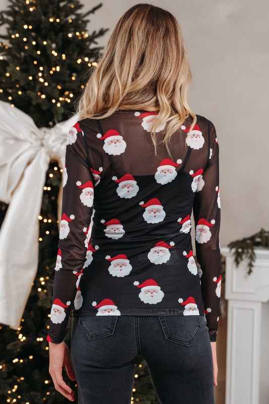 Santa Christmas Mesh Long Sleeve Top 2ded08a8-4ec5-4794-b1e2-bf3e7f646ecd