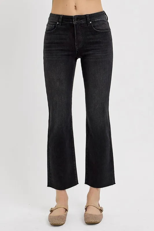 RISEN Tummy Control Mid Rise Crop Straight Jeans Black 2df19795-9344-429a-ab16-7a65f3b6032d-Max