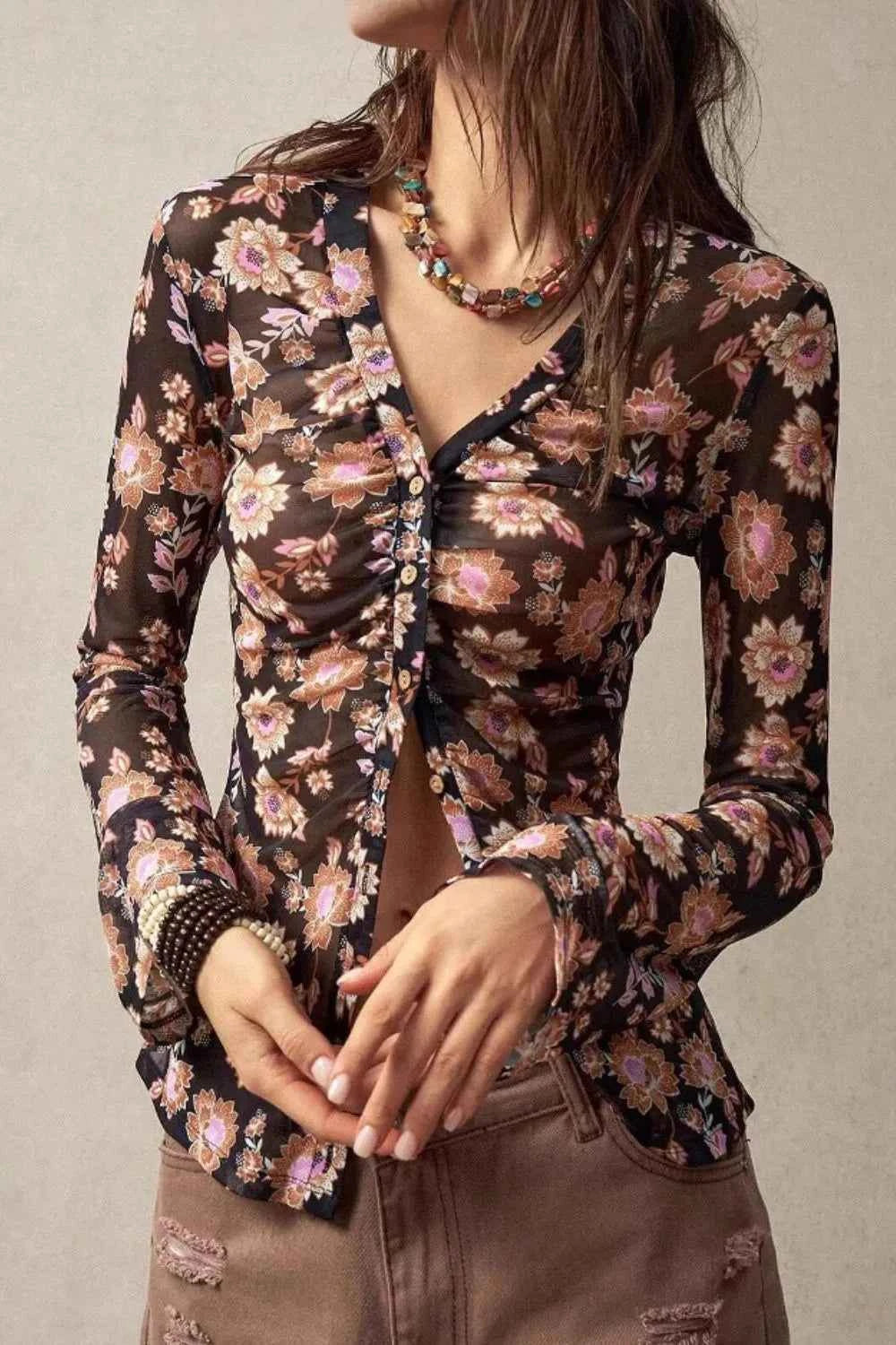Floral Button-Front Shirt with Bell Sleeves 2dfb6189-2516-4d01-9839-24ccc195d875-Max-Origin