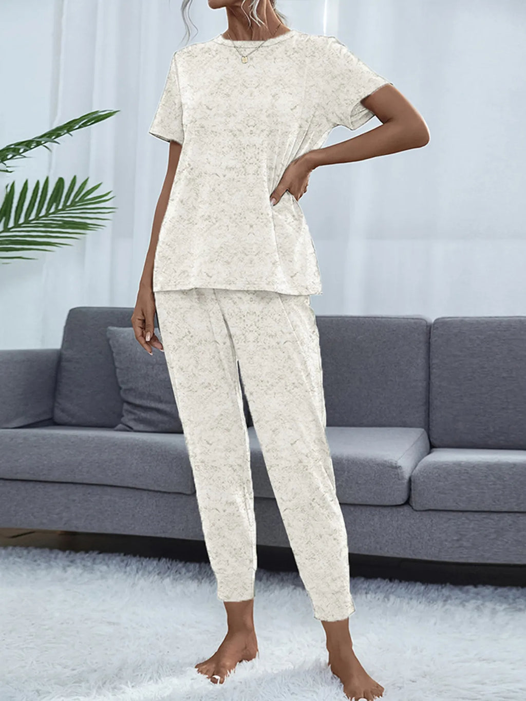 Round Neck Short Sleeve Top and Pants Lounge Set 2dff5b5d56254418bf4ea123448612e5-Max-Origin