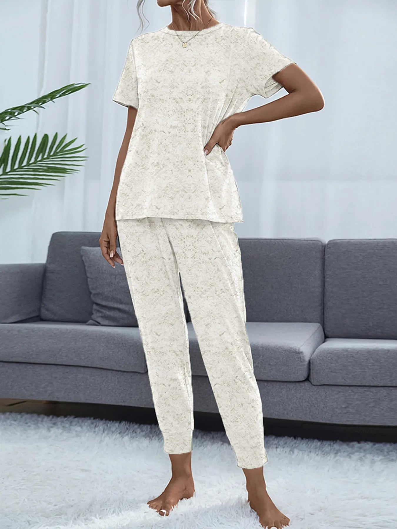 Round Neck Short Sleeve Top and Pants Lounge Set 2dff5b5d56254418bf4ea123448612e5-Max-Origin