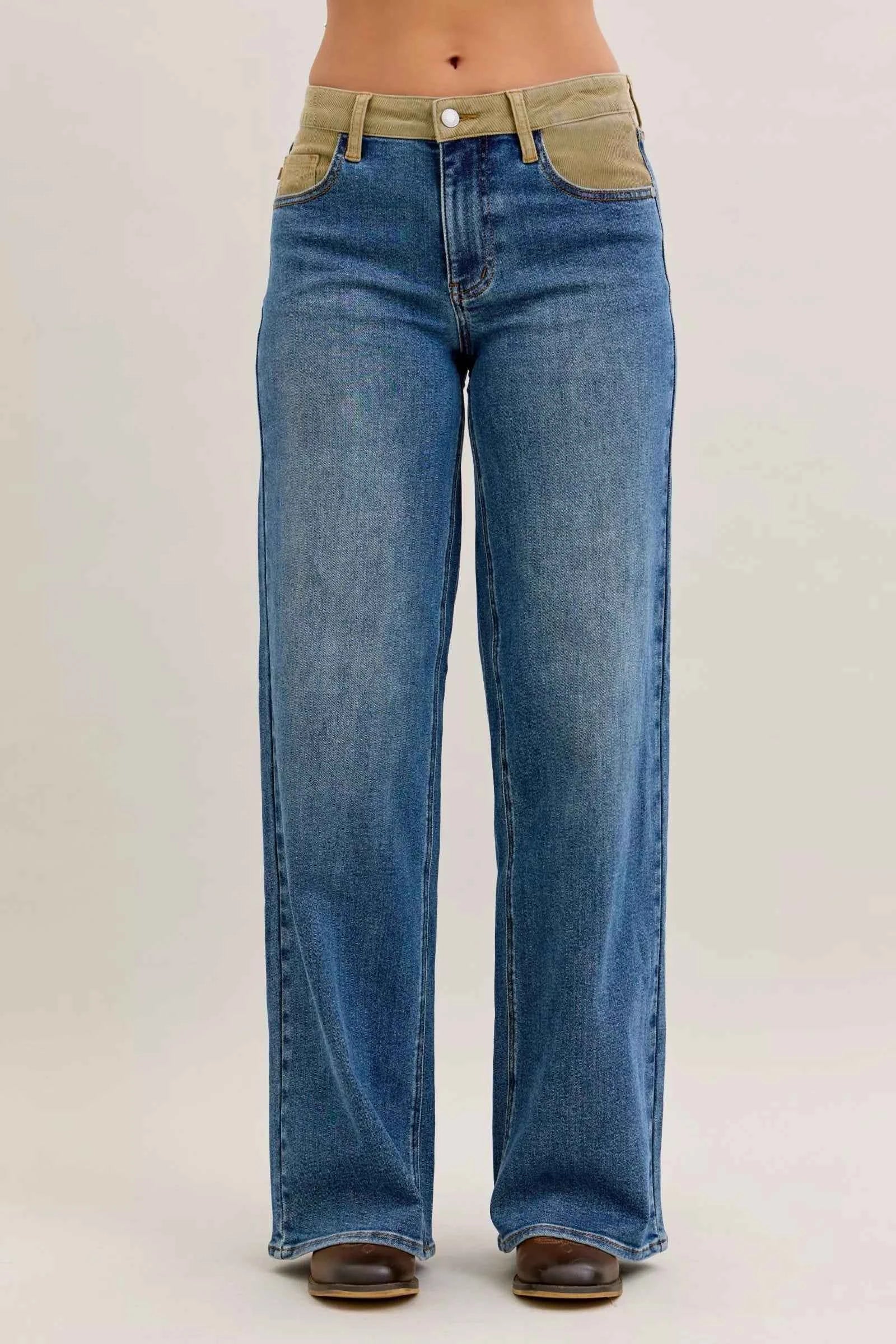 Judy Blue MR Column Straight Jeans with Corduroy Waist MD 2e00944b-8b5b-4752-bf2b-04767871f295-Max-Origin