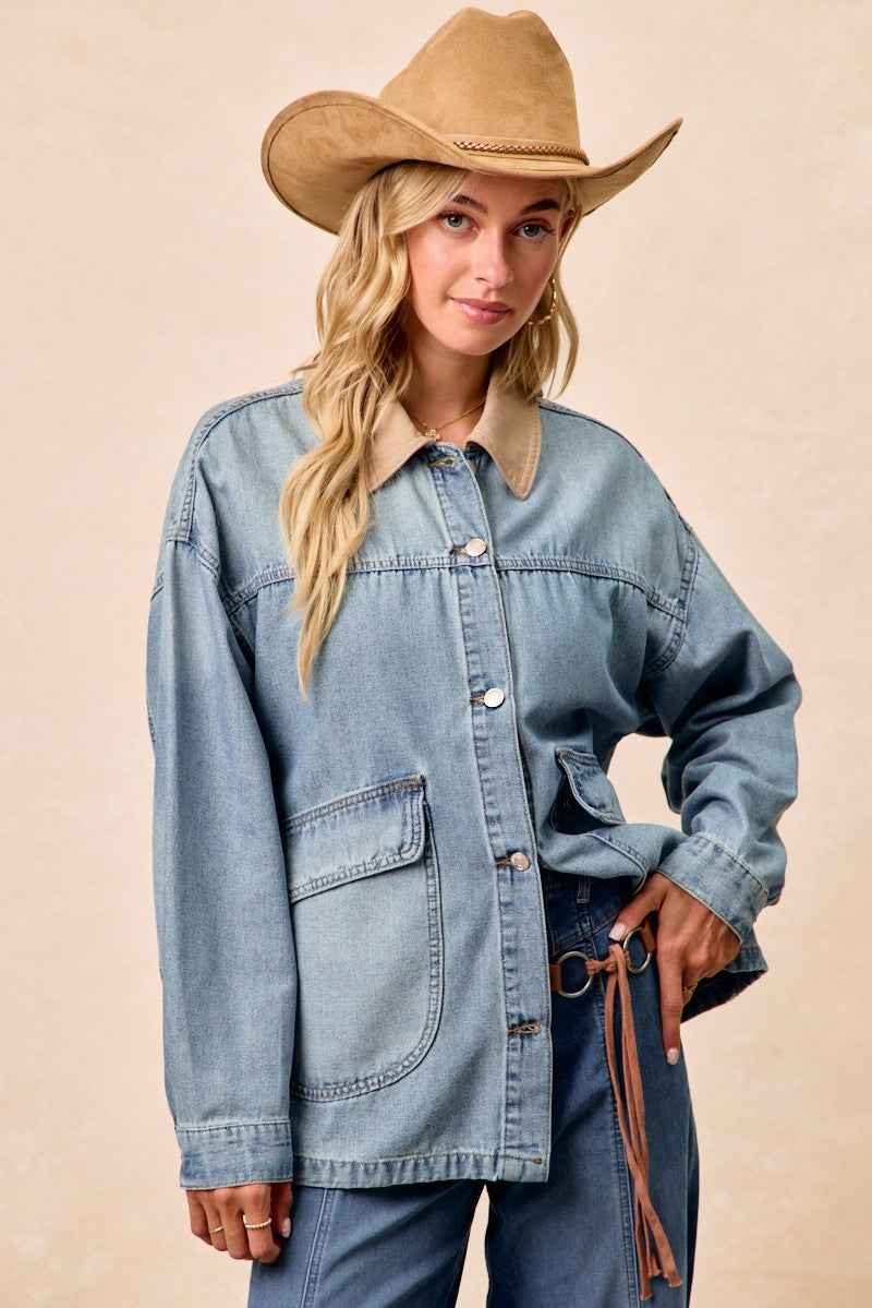 BiBi Washed Denim Jacket with Contrast Collar Detail 2e024b7db7a743548b008ff6c3395438-Max
