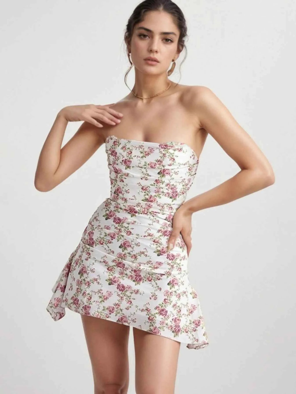 Floral Print Strapless Mini Dress Pink 2e04c7c0-c4dc-4a72-9449-43a76e1b0573-Max-Origin