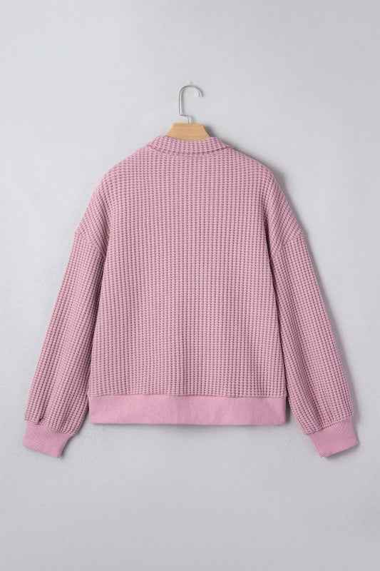 Solid Textured Knit Snap Button Collar Top 2e098009-b744-4862-92ec-db4391ce7292