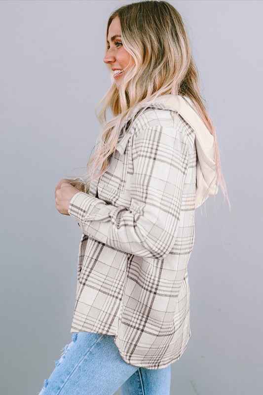 Plaid Removable Hood Buttoned Shacket 2e0a8c50-117a-4f08-8b3f-fb0c66cc578c