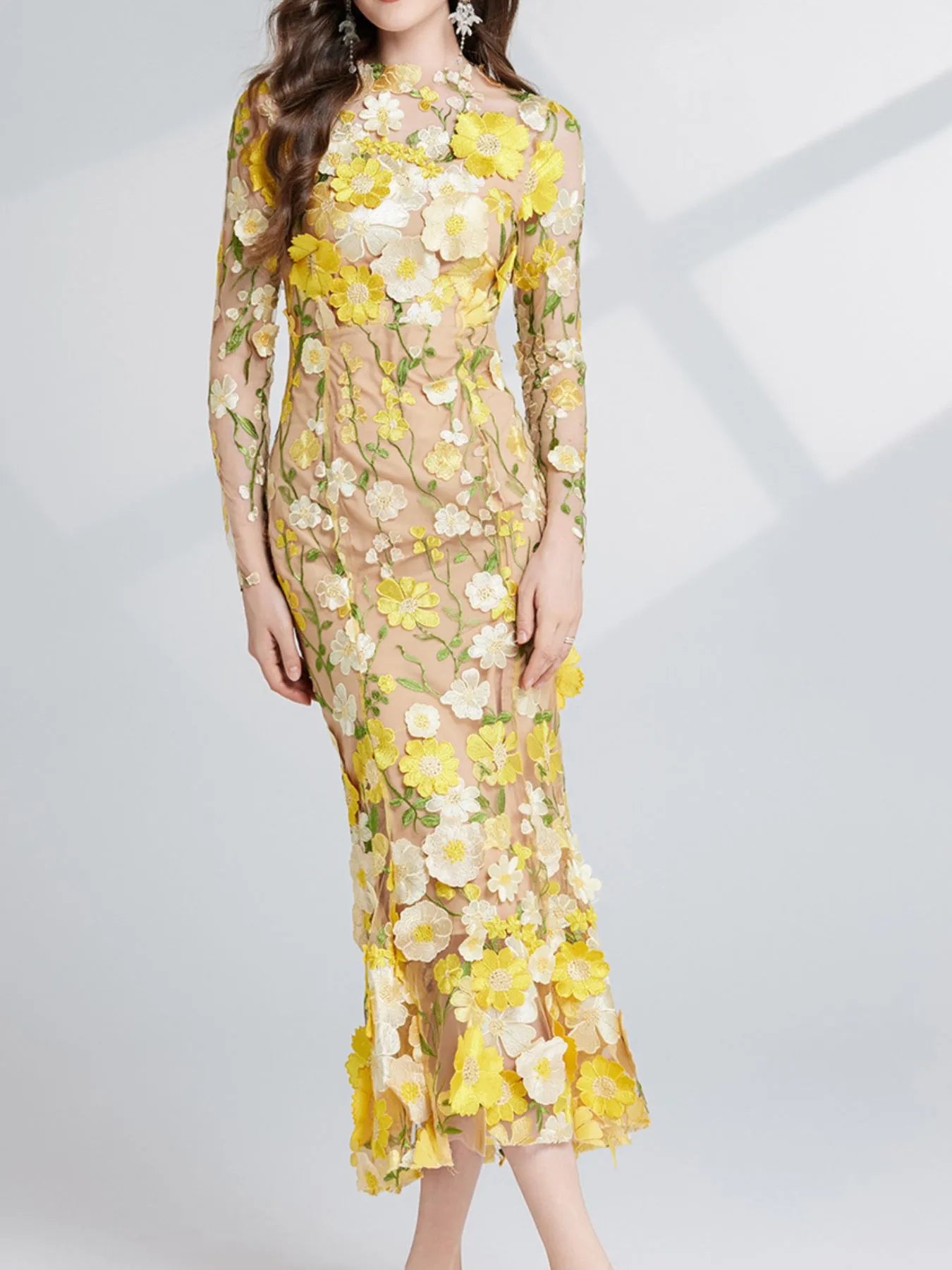 Floral Embroidered Mesh Long Sleeve Midi Dress 2e0b9889-fbb2-484e-9c23-970be6cb322f-Max-Origin