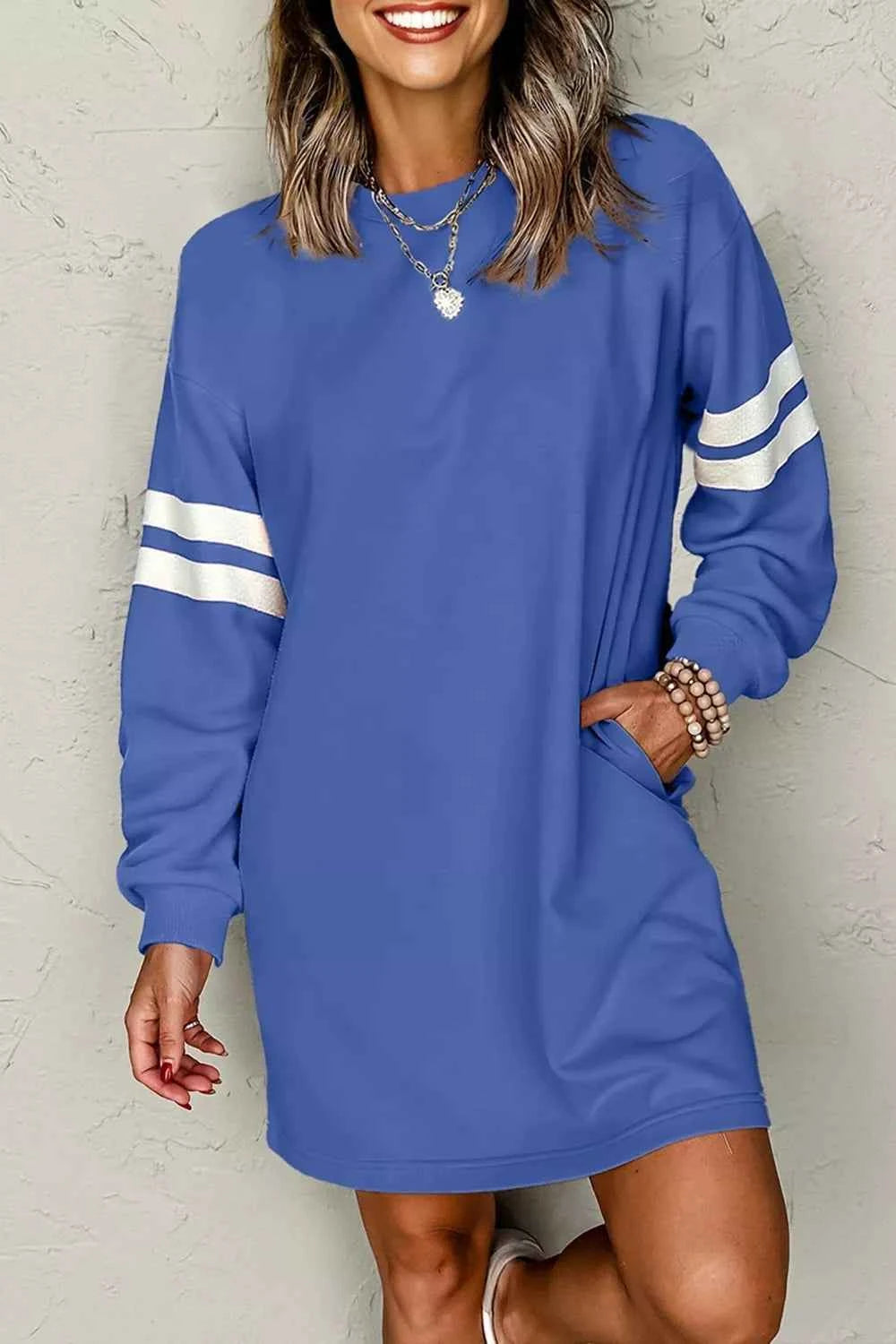 Stripe Long Sleeve Casual Sweatshirt Dress 2e109515-1704-425a-a83c-ab7d66f3278a-Max-Origin