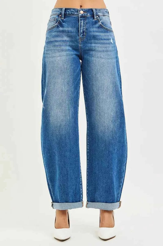 Full Size Mid Rise Barrel Double Roll Up Jeans Plus Size DARK 2e14b7613df047138e17748fc09479c7-Max-Origin