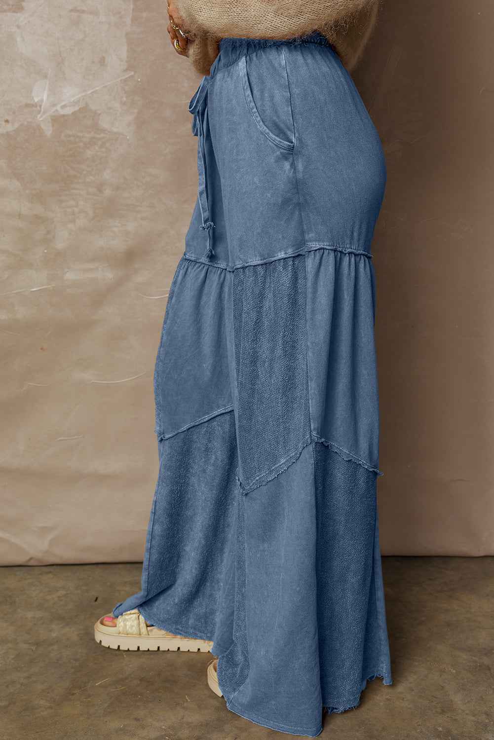 Ashleigh Blue Careys Mineral Wash Tiered Wide Leg Patchwork Drawstring Pants 2e2112aa0445176d