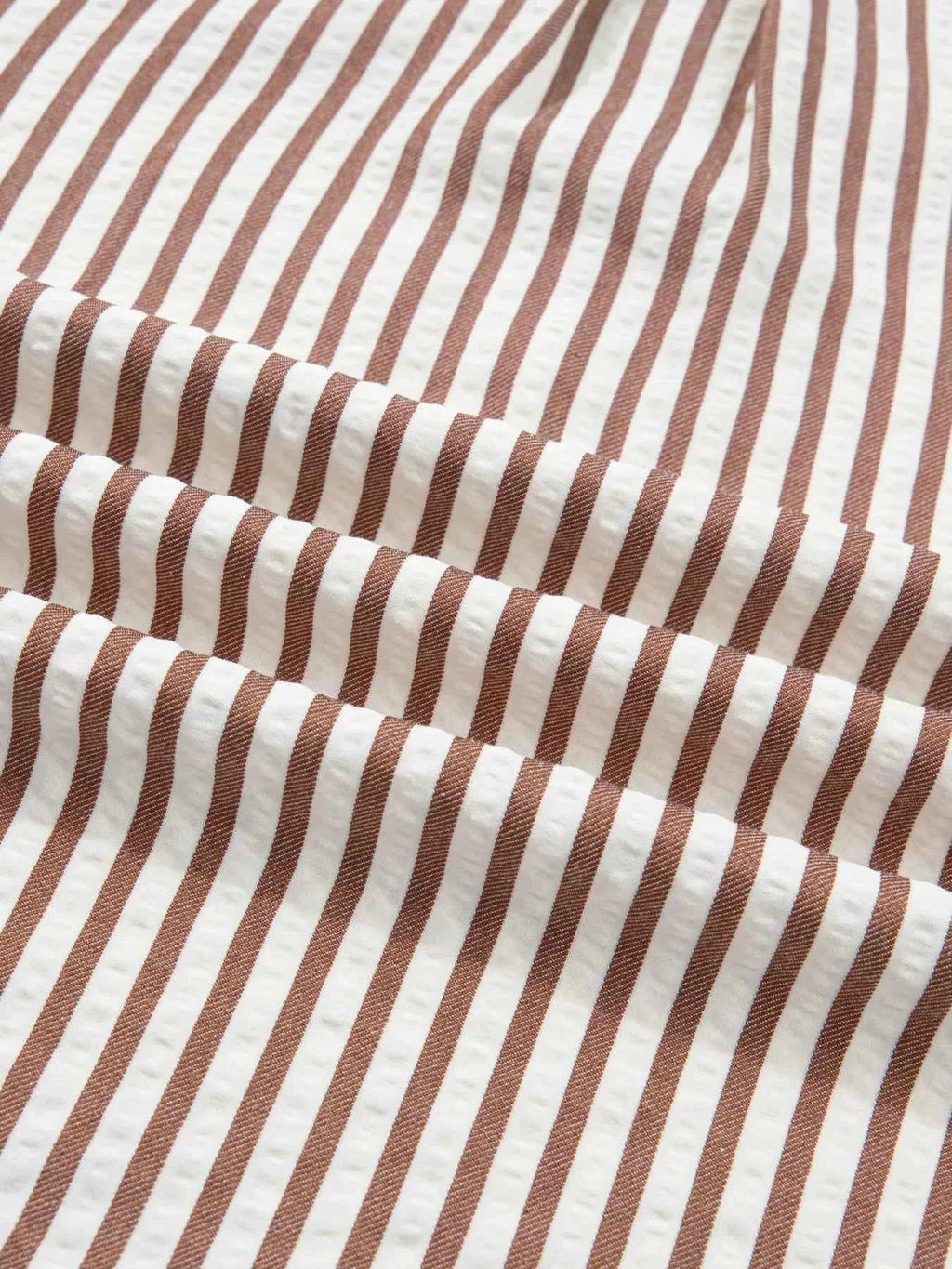 Stripe Collared Split Neck Short Bubble Sleeve Blouse